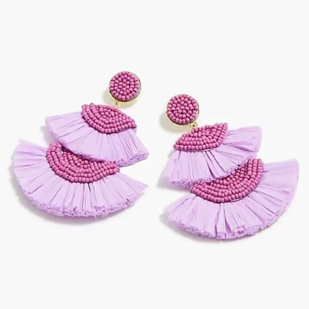 J Crew Women's Beaded Fan‎ Statement Earrings Chunky Drop Lavender Pink NEW $49
